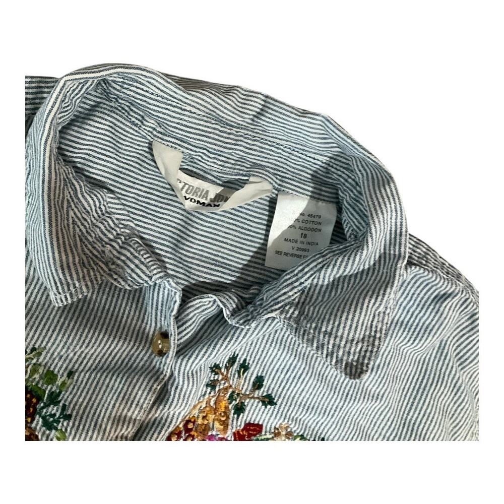 Victoria Jones Embroidered Flowers Top Stripe 18 100% Cotton - Picture 5 of 6